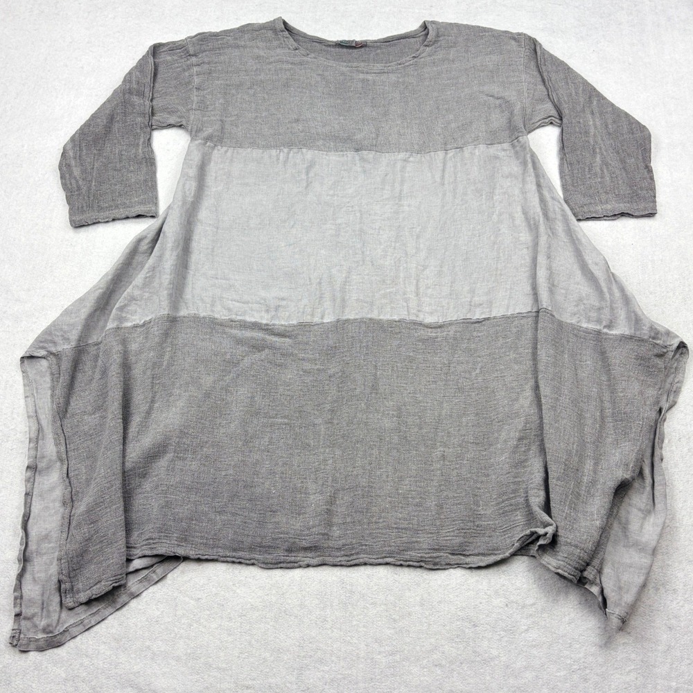 Made in Italy Dress Womens One Size Gray Linen Colorblock Lagenlook Tunic Smock